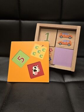 Wooden Number & Shape Puzzle - Orange Educational Block Set